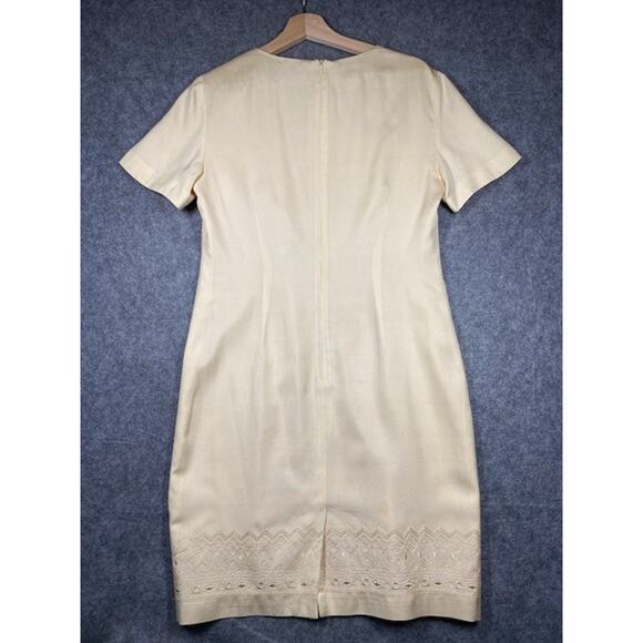 Talbots Dress Womens 8 Yellow Pure Silk Short Sleeve Embroidered Hem Vintage - Picture 12 of 12